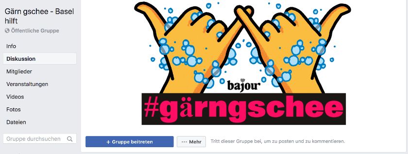 Facebokk-Gruppe «Gärn gschee – Basel hilft» – {source?html}